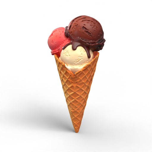 Triple Scoop Ice Cream Cone 3D Model